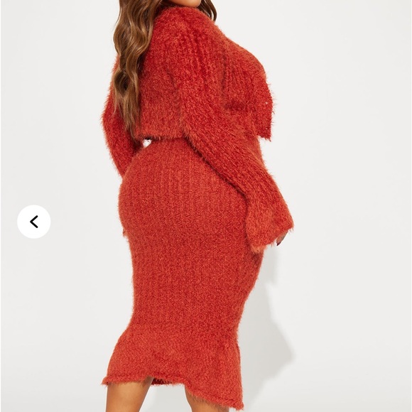 Orange Ribbed Ruffled Bodycon Midi Dress - Picture 2 of 3